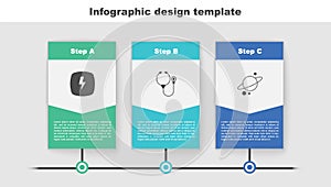 Set Lightning bolt, Stethoscope and Planet Saturn. Business infographic template. Vector