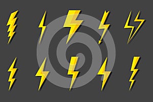 Set Lightning bolt. Thunderbolt, lightning strike. Modern flat style vector illustration. Thunder and Bolt Lighting Flash Icons
