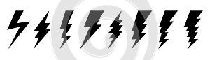Set of 7 Lightning flat icons. Thunderbolts icons isolated on white background. Vector illustration. EPS 10 photo