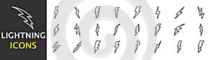 Set of Lightning flat icons. Thunderbolts icons isolated on white background. Vector illustration. EPS 10 photo