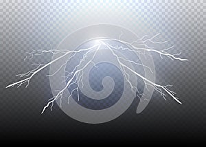 A set of lightning Magic and bright light effects. Vector illustration. Discharge electric current.
