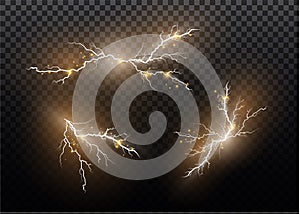 A set of lightning Magic and bright light effects. Vector illustration. Discharge electric current. Charge current