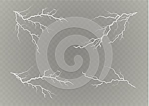 A set of lightning Magic and bright light effects. Vector illustration. Discharge electric current. Charge current