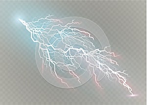 A set of lightning Magic and bright light effects. Vector illustration. Discharge electric current. Charge current