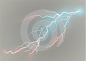 A set of lightning Magic and bright light effects. Vector illustration. Discharge electric current. Charge current