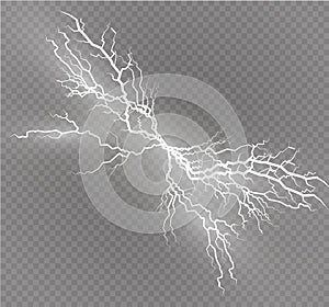 A set of lightning Magic and bright light effects. Vector illustration. Discharge electric current. Charge current