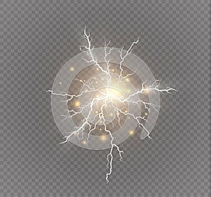 A set of lightning Magic and bright light effects. Vector illustration. Discharge electric current. Charge current