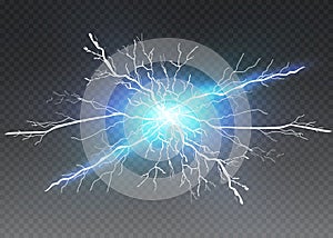 A set of lightning Magic and bright light effects. Vector illustration. Discharge electric current.