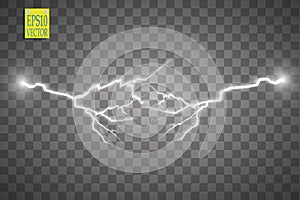 Set of lightnings. Thunder-storm and lightnings. Magic and bright lighting effects.