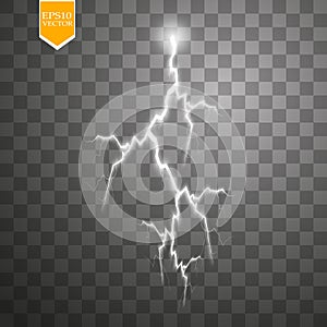 Set of lightnings. Thunder-storm and lightnings. Magic and bright lighting effects.