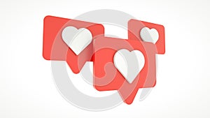 Set Like heart icon on a red pin isolated on white background. 3d rendering