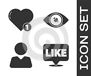 Set Like in speech bubble, Like and heart, Add to friend and Eye icon. Vector