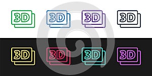 Set line 3D word icon isolated on black and white background. Vector