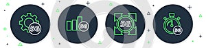 Set line 5G network, Setting and Digital speed meter icon. Vector