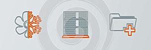 Set line Add new folder, Air conditioner and Server, Data, Web Hosting icon. Vector