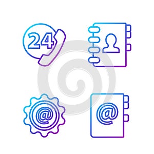 Set line Address book, Mail and e-mail, Telephone 24 hours support and Address book. Gradient color icons. Vector