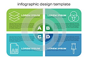 Set line AE file document, Layers, Push pin and RGB and CMYK color mixing. Business infographic template. Vector