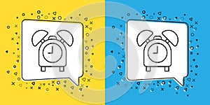 Set line Alarm clock icon isolated on yellow and blue background. Wake up, get up concept. Time sign. Vector