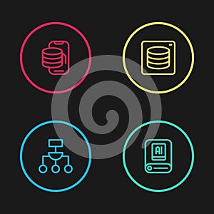 Set line Algorithm, Artificial intelligence AI, Server, Data and Cloud technology data transfer icon. Vector