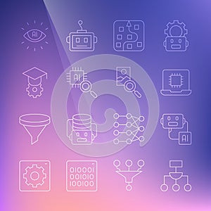 Set line Algorithm, Artificial intelligence robot, Processor CPU, Neural network, Graduation cap, AI and Photo