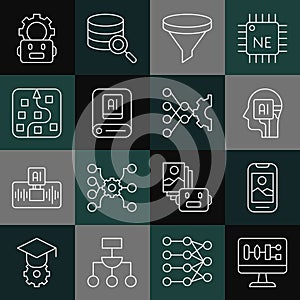 Set line Algorithm, Mobile phone, Humanoid robot, Funnel filter, Artificial intelligence AI, Neural network, Robot
