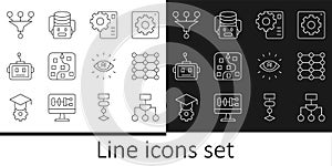 Set line Algorithm, Neural network, Artificial intelligence robot, Funnel filter, AI and icon. Vector