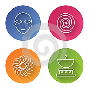 Set line Alien, Black hole, Black hole and Planet Saturn. Color circle button. Vector