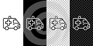 Set line Ambulance and emergency car icon isolated on black and white, transparent background. Ambulance vehicle medical