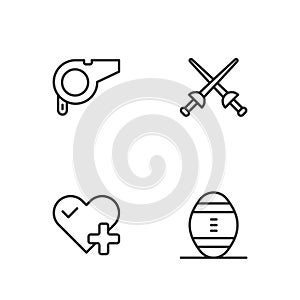 Set line American Football ball, Heart rate, Whistle and Fencing icon. Vector