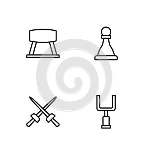 Set line American football goal post, Fencing, Pommel horse and Chess icon. Vector