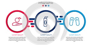 Set line Apple in hand, Spray can for hairspray and Slipper. Business infographic template. Vector
