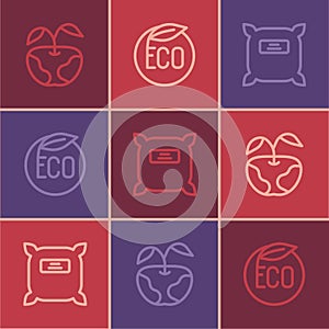 Set line Apple, Pack full of seeds and Eco healthy food icon. Vector