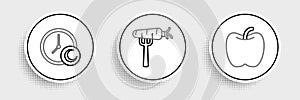 Set line Apple, Time to sleep and Carrot on fork icon. Vector