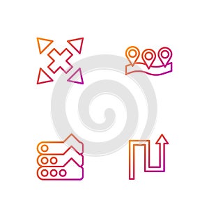 Set line Arrow, Graph, chart, diagram, Many ways directional arrow and Location. Gradient color icons. Vector