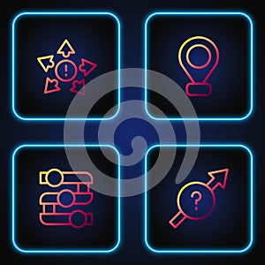 Set line Arrow, Graph, chart, diagram, Many ways directional arrow and Location. Gradient color icons. Vector