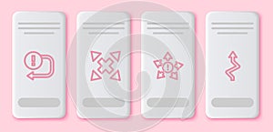 Set line Arrow, Many ways directional arrow, and . White rectangle button. Vector