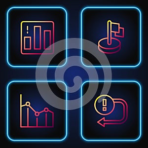 Set line Arrow, Pie chart infographic, and Flag. Gradient color icons. Vector