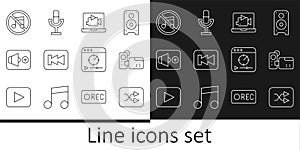 Set line Arrow shuffle, Cinema camera, Online play video, Rewind button, Speaker volume, mute, and Microphone icon