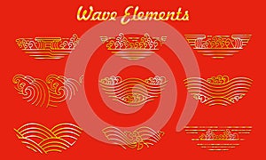 Set of Line art chinese elements waves, great design for any purposes. For Happy new year greeting card. Asian , japanese, chinese