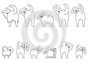 Set of line art funny dogs showing their butts