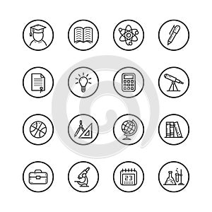 Set of line art isolated icons on the theme of study and education