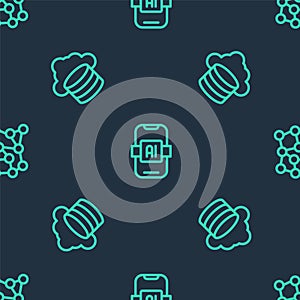 Set line Artificial intelligence AI, Cloud database and Neural network on seamless pattern. Vector