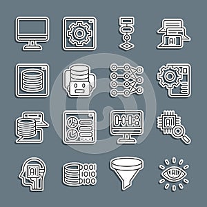 Set line Artificial intelligence AI, Processor CPU, Neural network, Algorithm, robot, Server, Data, Computer monitor and