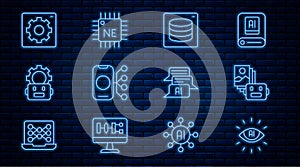 Set line Artificial intelligence AI, robot, Server, Data, Neural network, Robot setting, Computer api interface, Chat