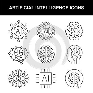 A set of line artificial intelligence icons