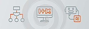 Set line Artificial intelligence robot, Algorithm and icon. Vector