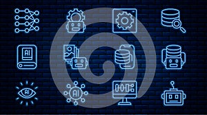 Set line Artificial intelligence robot, Computer api interface, AI, Neural network, Cloud technology data transfer and