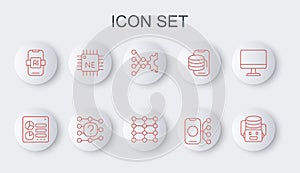 Set line Artificial intelligence robot, Computer api interface, Neural network, AI, Processor CPU, and icon. Vector