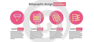 Set line Artificial intelligence robot, Neural network, Binary code and Funnel filter icon. Vector