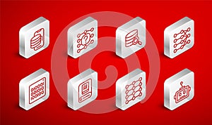 Set line Artificial intelligence robot, Neural network, Server, Cloud technology data transfer, AI and Binary code icon